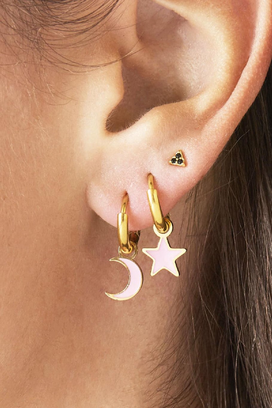 Boucles d'oreilles Pastel Moon Bleu &amp; Couleur or Acier inoxydable Image2